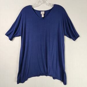 Chicos Short Sleeve Top Women US Size 4 Blue Soft Stretch Lightweight